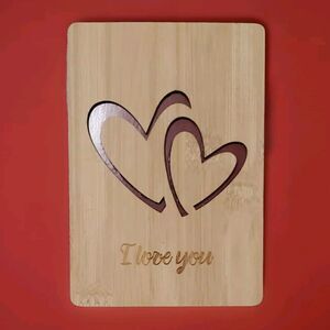 I Love You Wooden Card Handmade Real Bamboo W/ Hearts Any Occasion Unique Gift
